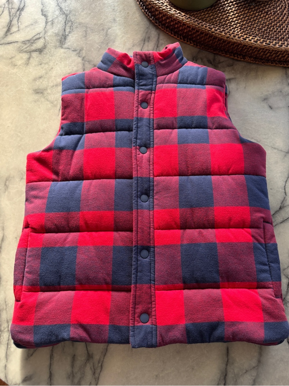 Janie and Jack Red and Navy Plaid Puffer Vest